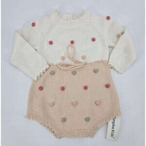 Simplee Kids Nordic Baby Knit Long Sleeve Pom Pom  Sweater RomperSize 90 18–24M